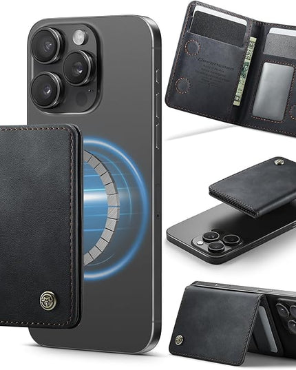 Defencase for Magsafe Wallet Magnetic Card Holder RFID Blocking, PU Leather Minimalist Phone Wallet for MagSafe Phones and Cases for iPhone 17/16/ 15/14/ 13/12/ Pro/Max/Plus/Air, Retro Black