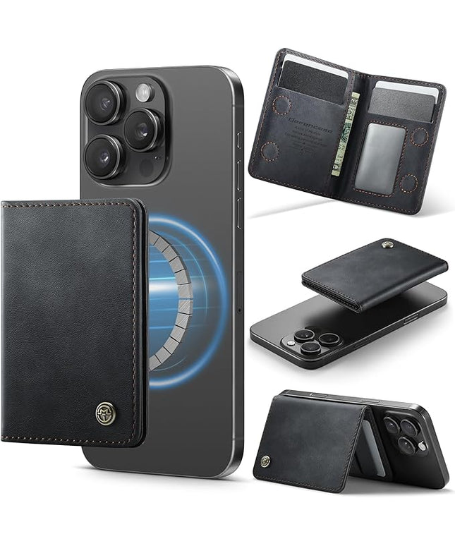 Defencase for Magsafe Wallet Magnetic Card Holder RFID Blocking, PU Leather Minimalist Phone Wallet for MagSafe Phones and Cases for iPhone 17/16/ 15/14/ 13/12/ Pro/Max/Plus/Air, Retro Black