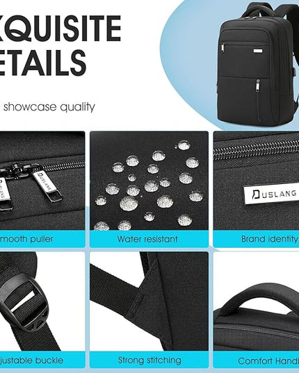 DUSLANG 15.6 Inch Laptop Backpack for Travel Water Resistant College Backpack for Men Women Laptop Bag with USB Charging Port Business Backpack,Black