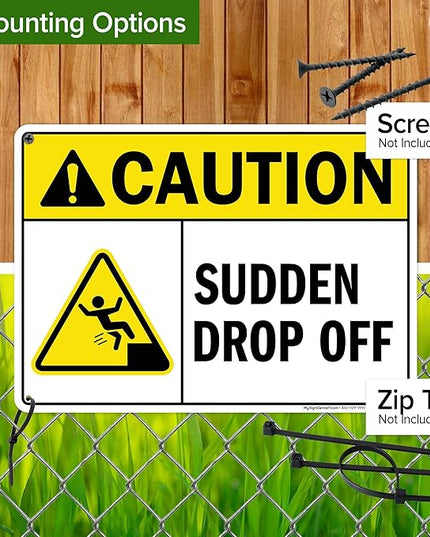 Caution Sudden Drop Off Sign, 10x14 Inches, 55 mil thick HDPS (high density polystyrene), Made in USA by My Sign Center