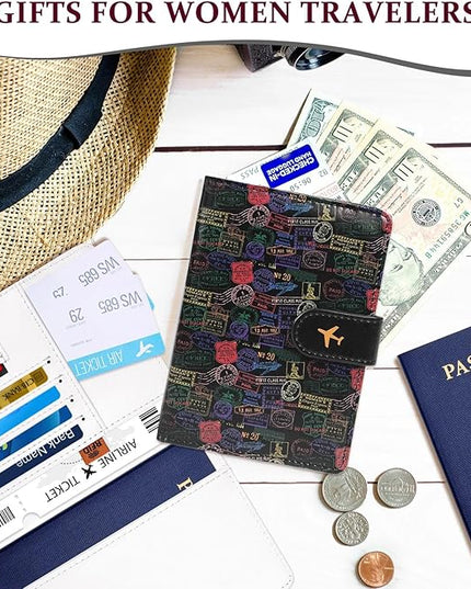 COSHAYSOO Personalized RFID Passport Holder for Travel Women Passports Cover Case Air Essentials Airplane Flight Accessories Airline Plane Flying Must Haves Christmas Gifts for Woman Travelers Vintage