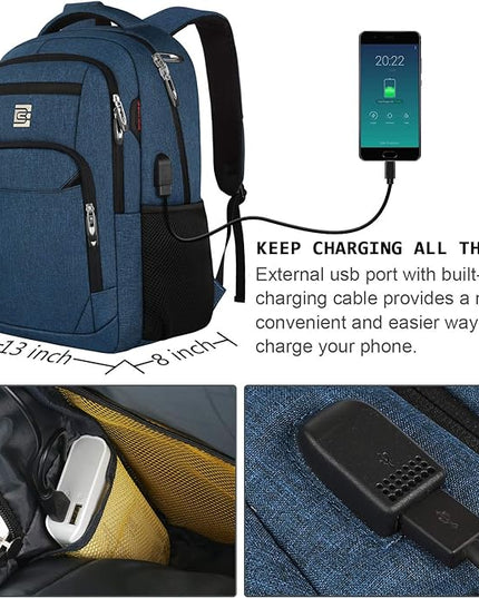 Laptop Backpack,Business Travel Anti Theft Slim Durable Laptops Backpack with USB Charging Port,Water Resistant College Computer Bag for Women & Men Fits 15.6 Inch Laptop and Notebook - Blue