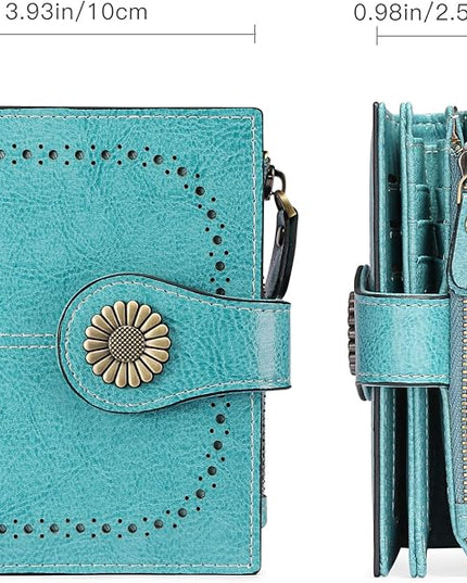 SENDEFN Small Womens Wallet Leather Bifold Card Holder RFID Blocking with Zipper Coin Pocket