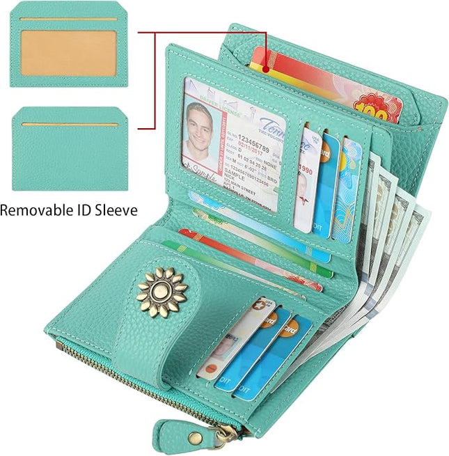 Lavemi Womens Leather Wallet Small Compact RFID Blocking Credit Card Case Purse with Zipper Pocket | Small, Compact, RFID Blocking, Zipper Pocket, Small, Compact