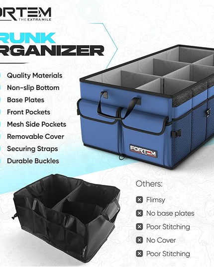 FORTEM Trunk Organizer For SUV Car Trunk Organizer, Foldable Storage, Car Accessories for Women Men, Collapsible Bag, Perfect Christmas Gifts, 600D Oxford, Non Slip Bottom, Straps, Soft Cover (85L)