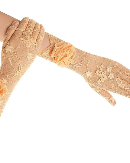 BABEYOND Lace Gloves Women - Floral Opera Gloves Stretchy Elegant Tea Party Accessories for Wedding Prom Evening Party