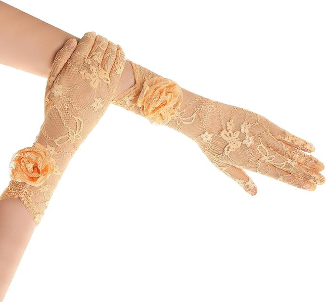 BABEYOND Lace Gloves Women - Floral Opera Gloves Stretchy Elegant Tea Party Accessories for Wedding Prom Evening Party