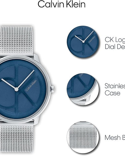 Calvin Klein Women's CK Iconic - 35mm 2H Quartz Watch - Stainless Steel Mesh Bracelet - Water Resistance 30 Meters – Premium Fashion Timepiece for Everyday Style - Gift for Her