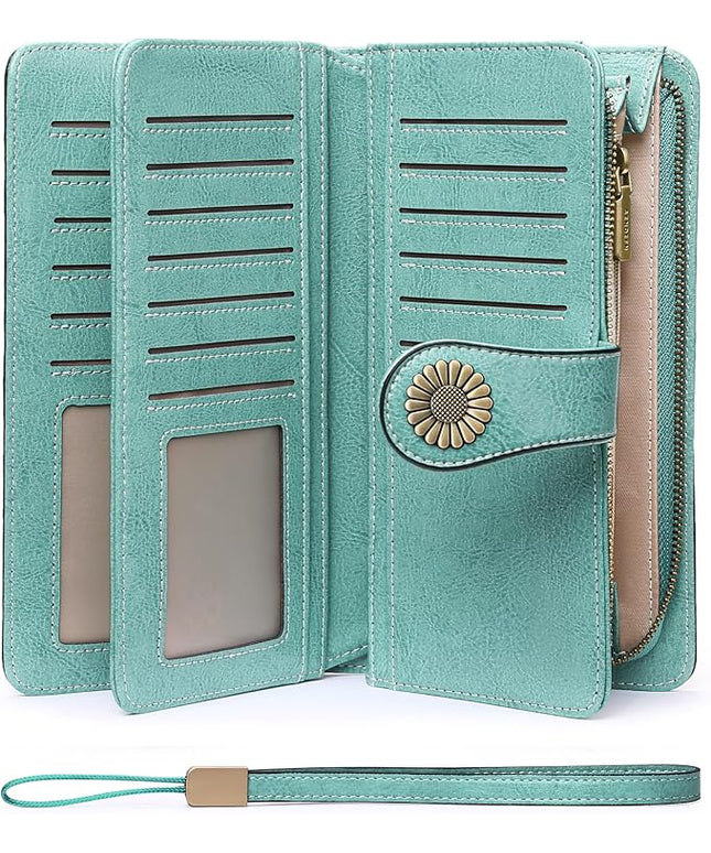 SENDEFN Wallets for Women Leather Credit Card Holder with RFID Blocking Large Capacity Wristlet | with RFID Blocking, Large Capacity, Wristlet, with RFID Blocking, Large Capacity, Wristlet