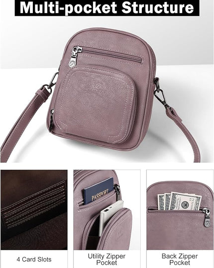FADEON Small Purses for Women Crossbody Bags, Designer PU Leather Mini Cross Body Purse Travel Shoulder Bag Card Slots