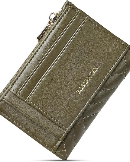 BOSTANTEN Wallet Women Small Leather RFID Blocking Credit Card Holder Slim Bifold Wallet with Zipper Pocket Green
