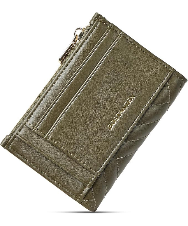 BOSTANTEN Wallet Women Small Leather RFID Blocking Credit Card Holder Slim Bifold Wallet with Zipper Pocket Green