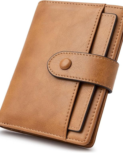 Alldaily Small RFID Blocking Leather Wallet for Women, Bifold with 10 Card Slots and Zipper Pocket (Brown)