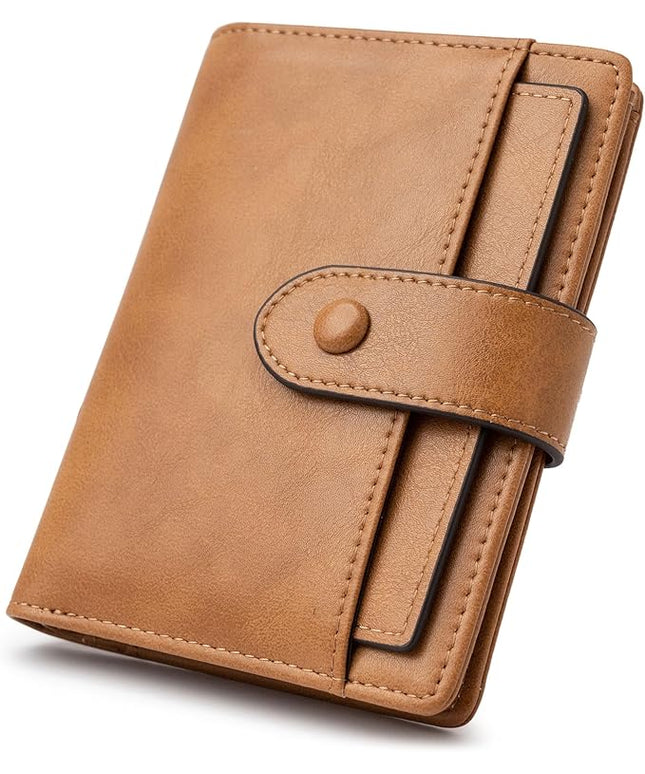 Alldaily Small RFID Blocking Leather Wallet for Women, Bifold with 10 Card Slots and Zipper Pocket (Brown)