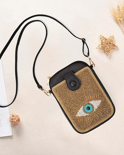Women's Small Crossbody Cell Phone Bag, Boho Colorful Beaded Purse Wallet with Handmade Cute Patterns