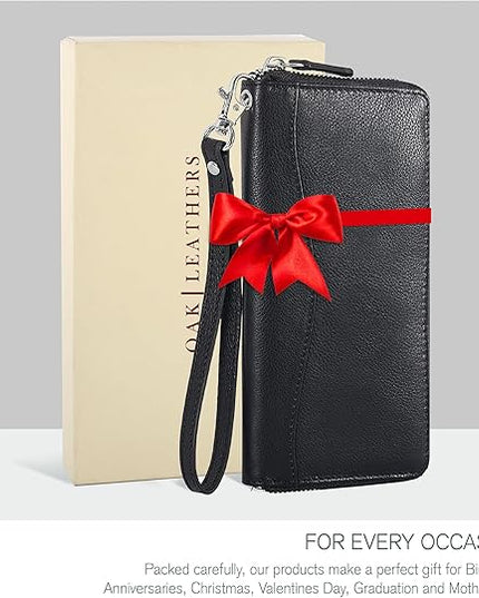 Oak Leathers Smooth Nappa Leather Wallet for Women - RFID Womens Wallet Clutch with 8 Credit Card Holder, Coin Pocket