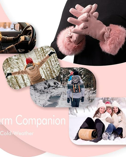 Vagasi Women Touch Screen Gloves, Fleece Lined Winter Gloves for Ladies, Thermal Suede Gloves Fur Cuff for Girls Gifts