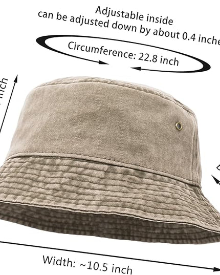 Bucket Hat, Wide Brim Washed Denim Cotton Outdoor Sun Hat Flat Top Cap for Fishing Hiking Beach Sports