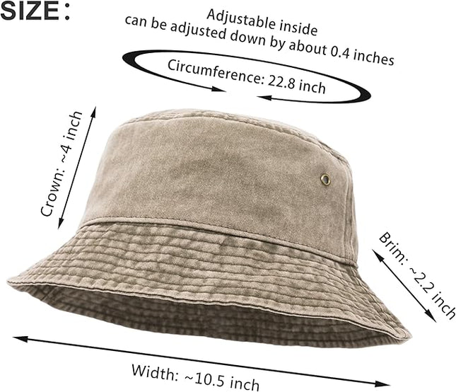 Bucket Hat, Wide Brim Washed Denim Cotton Outdoor Sun Hat Flat Top Cap for Fishing Hiking Beach Sports