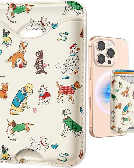 Shorogyt Compatible with Magsafe Wallet Magnetic Card Holder - Dogs Phone Wallets for Women Teen Girls Cute for iPhone 17/16/15/14/13/12 Series Slim for Apple Mag RFID Magnet, Fit 3 Cards