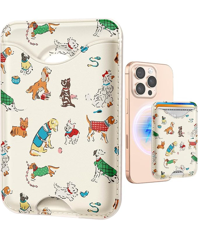 Shorogyt Compatible with Magsafe Wallet Magnetic Card Holder - Dogs Phone Wallets for Women Teen Girls Cute for iPhone 17/16/15/14/13/12 Series Slim for Apple Mag RFID Magnet, Fit 3 Cards