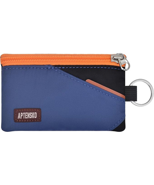 RFID Travel Wallet with Adjustable Lanyard-Zipper Small Wallet with ID Card Holder, Keychain for women&men-Minimalist Slim Waterproof Nylon case for ID, Cash, Key (Navy+Black)
