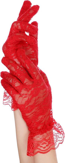 SATINIOR Ladies Lace Gloves for Women Tea Party Elegant Short Courtesy Gloves for Wedding Dinner Opera Parties