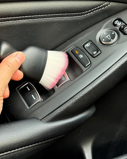 Car Detailing Brush, Soft Bristle Cleaning Brush, Scratch-Free Auto Duster Tool for Dashboard, Air Vents, Leather & Interior Cleaning (Black&Pink)