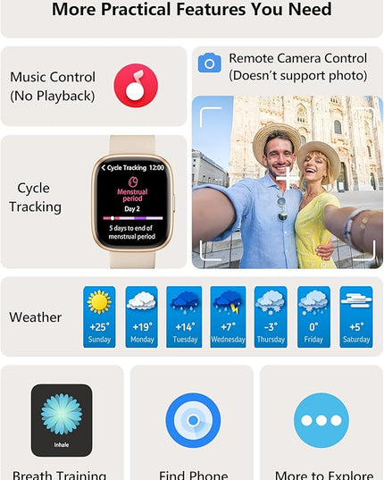 Smart Watch 2026 Upgrade for Women Men Android & iPhone [2 Bands, 44mm case, 1.83''], Alexa Built-in, Make/Answer Call, HR SpO2 Sleep Stress Monitor Fitness Tracker, IP68 Waterproof Step Counter Watch