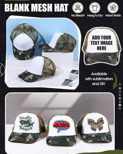 10 Pcs Sublimation Blank Trucker Hats Bulk Mesh Baseball Cap Polyester Mesh Trucker Hat for Men and Women