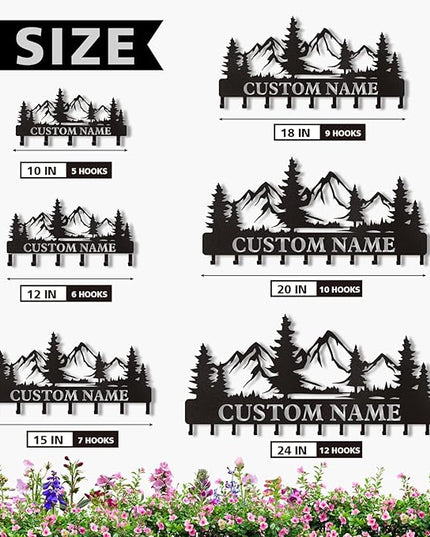 Dyoart Personalized Custom Mountain Theme Key Holder with Name, Metal Wall Mount, Coat Rack, Key Hooks, Home Decor Gift
