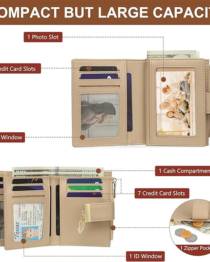 yiijay Small Wallet Women RFID Blocking Leather Bifold Wallet Credit Card Holder for Women Ladies Compact Wallet Mini Purse With Zipper Pocket