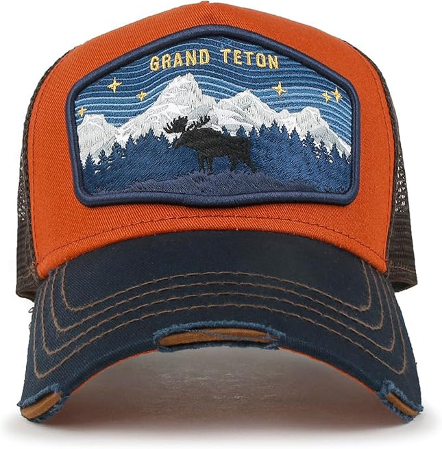 ililily Premium Howels Embroidery Vintage Baseball Cap Distressed Trucker Hat