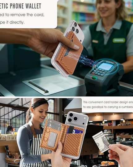 ASAPDOS For MagSafe Wallet,Magnetic Card Holder RFID Blocking Wallet with 5 Card Slots & Cash Pocket For iPhone 17/16/ 15/14/ 13/12/ Pro/Max/Plus/Air Carbon Coffee