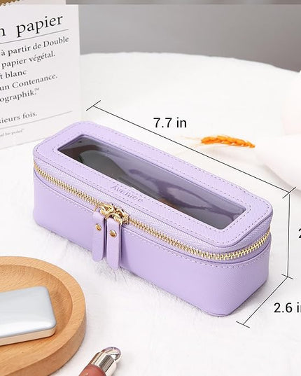 Aveniee Clear Makeup Brush Bag, Slim Brush Holder Cosmetic Case, Small Travel Toiletry Bag for Women, Thin Make up Bags with Dual Zipper, Cute Travel Essentials Srorage Bag.Lilac