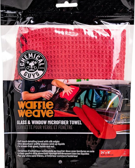 Chemical Guys Waffle Weave Glass & Window Microfiber Towel - Red 24 x16 Inch Scratch-Free Detailing Cloth for Cars, Trucks, SUVs & Home, Streak-Free Cleaning for Glass, Mirrors & Windows