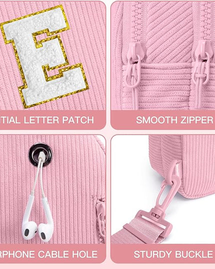 Viverte Small Corduroy Sling Bag Initial Crossbody Bag Fanny Pack for Girls Personalized Birthday Gifts for Teen Girls Gifts