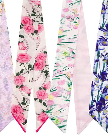 4 Pack Purse Scarf Handbags Skinny Twill Hair Scarves Narrow Neck Scarf Band Women Fashion Accessories Bag Charms