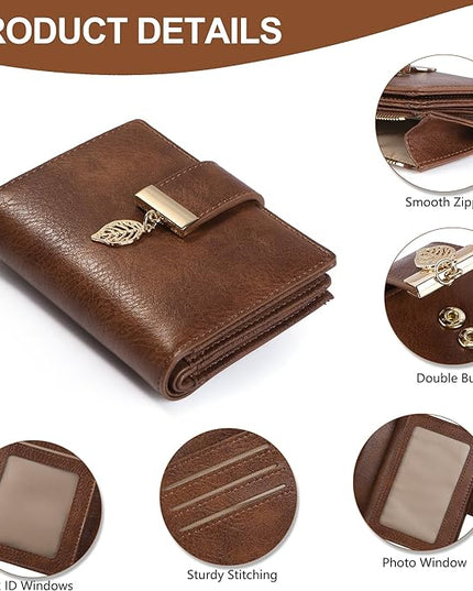 yiijay Small Wallet Women RFID Blocking Leather Bifold Wallet Credit Card Holder for Women Ladies Compact Wallet Mini Purse With Zipper Pocket