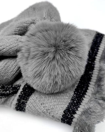 HUAMULAN Women Winter Beanie Hats One Piece Fleece Lined Knit Balaclavas Mask Set Skull Neck Circle Scarf Ski Snow Hat Pompom