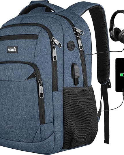 Paude Backpack for School, Laptop, Bookbag for Teen Boys - 17.3 Inch College Backpack for University, Business, Work, Travel (Blue, 17.3 inch)