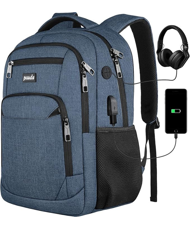 Paude Backpack for School, Laptop, Bookbag for Teen Boys - 17.3 Inch College Backpack for University, Business, Work, Travel (Blue, 17.3 inch)