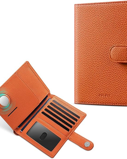 VULKIT Dual Leather Passport Wallet with Airtag Holder Slim Double Passport Holder RFID Blocking Passport Travel Wallet for Women or Men
