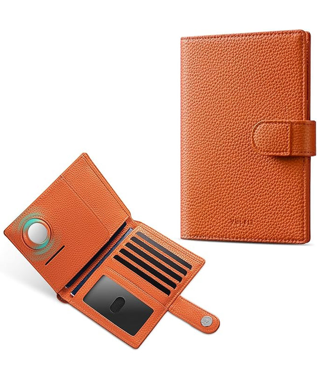 VULKIT Dual Leather Passport Wallet with Airtag Holder Slim Double Passport Holder RFID Blocking Passport Travel Wallet for Women or Men