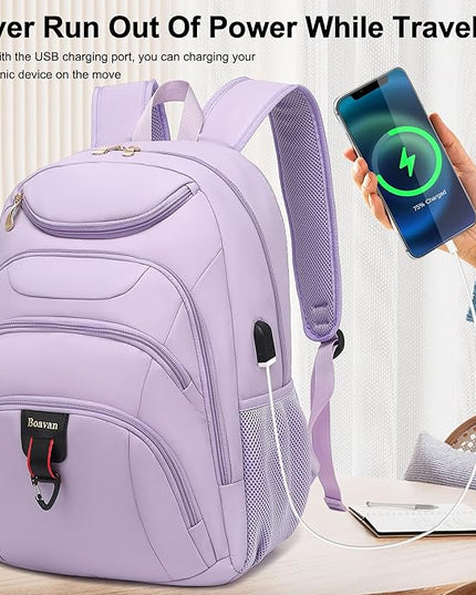 Boavan Laptop Backpack for women, 15.6inch Laptop Bag with USB Port, Waterproof Travel Work Backpack Purse, Anti-Theft Teacher Nurse Doctor Casual Bookbags Office Business backpack，Purple
