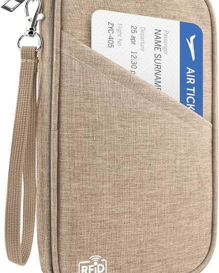 Passport Holder Family RFID Travel Document Organizer for Women Waterproof Passport Wallet Men Portable Case for Cards, Boarding Pass, ID, Money, Tickets with Zipper
