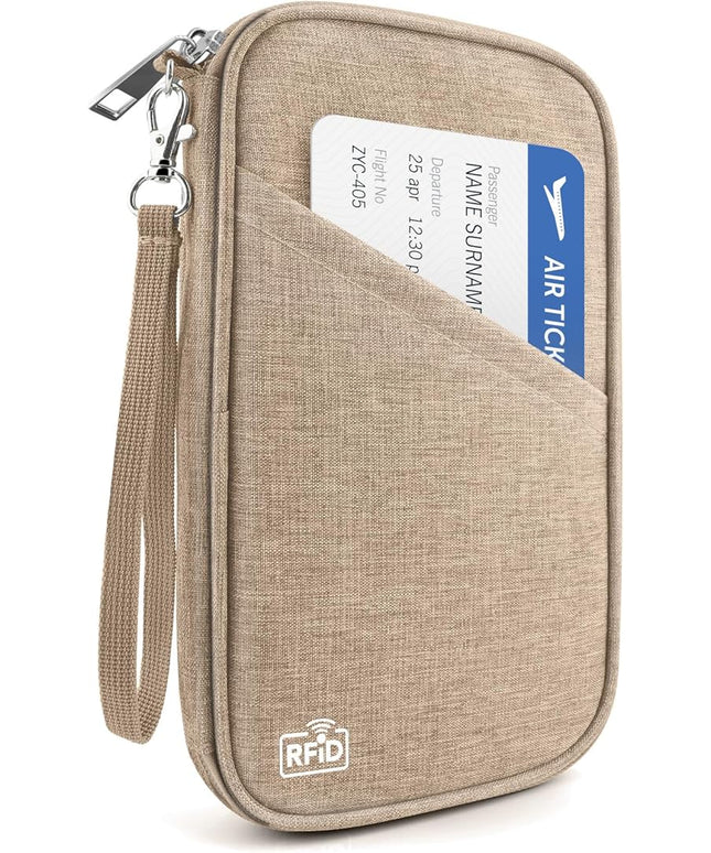 Passport Holder Family RFID Travel Document Organizer for Women Waterproof Passport Wallet Men Portable Case for Cards, Boarding Pass, ID, Money, Tickets with Zipper