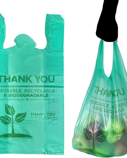 Eco Green Plastic Bags - 500 Count Biodegradable Shopping -Thank You - 22" x 12" Carry Out Bags. (500)
