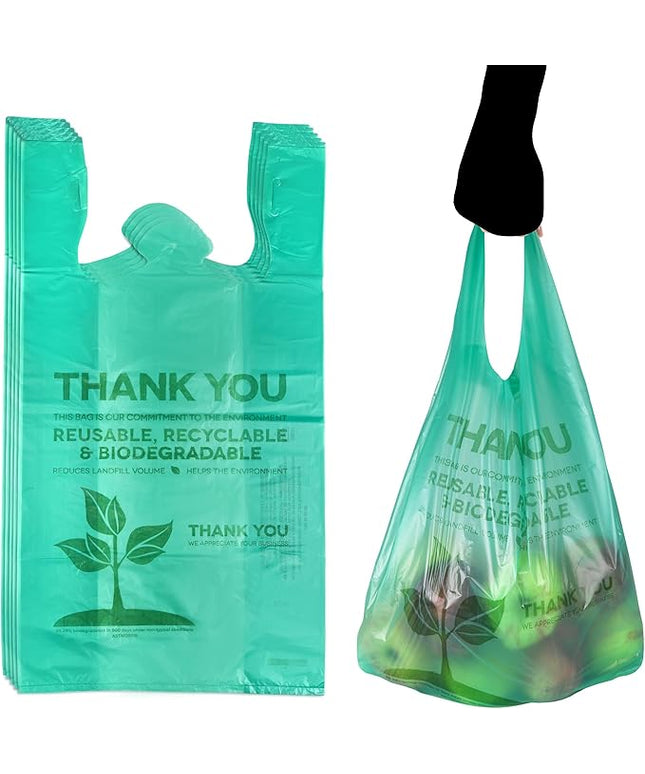 Eco Green Plastic Bags - 500 Count Biodegradable Shopping -Thank You - 22" x 12" Carry Out Bags. (500)