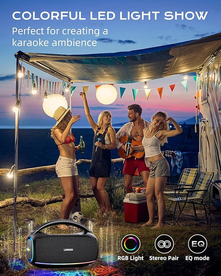 Karaoke Machine,IPX5 Waterproof Portable Bluetooth 5.3 Speaker with 2 Wireless Microphones for Adults & Kids,60W PA System Supports TWS/TF Card/USB/AUX/Live for Home Party-Black